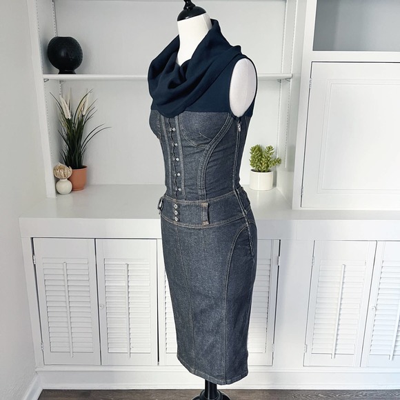 Vintage D&G Dolce & Gabbana Denim Fitted Bustier Dress Size XS - Picture 3 of 10